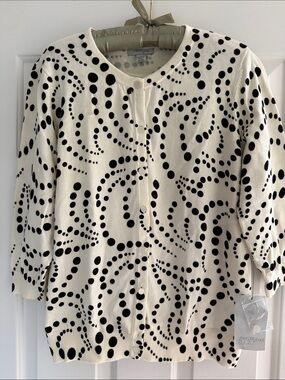 Mercer Street Studio Ivory Button Cardigan w/Black Dot Swirl Pattern - Size L